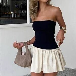 NWT commence Black and Cream Strapless Dress